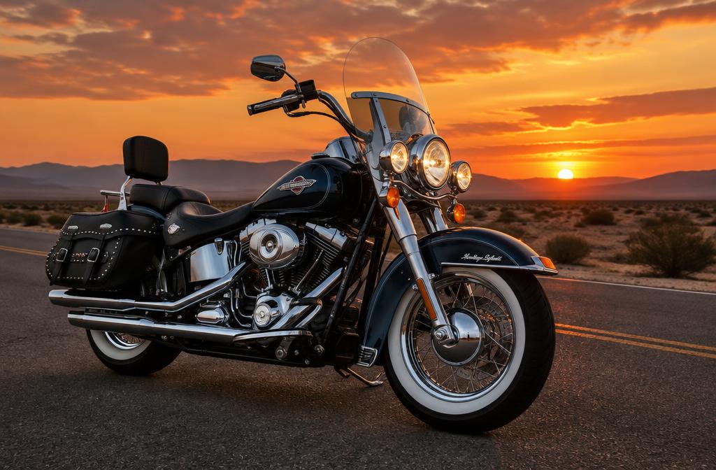 Cruiser motorcycle at sunset